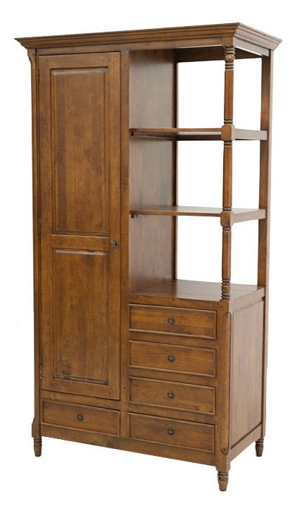 Armoire Hévéa 1 porte, 5 tiroirs, 3 niches ouvertes 106x56x190cm TRADITION