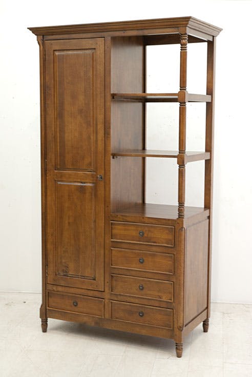 Armoire Hévéa 1 porte, 5 tiroirs, 3 niches ouvertes 106x56x190cm TRADITION