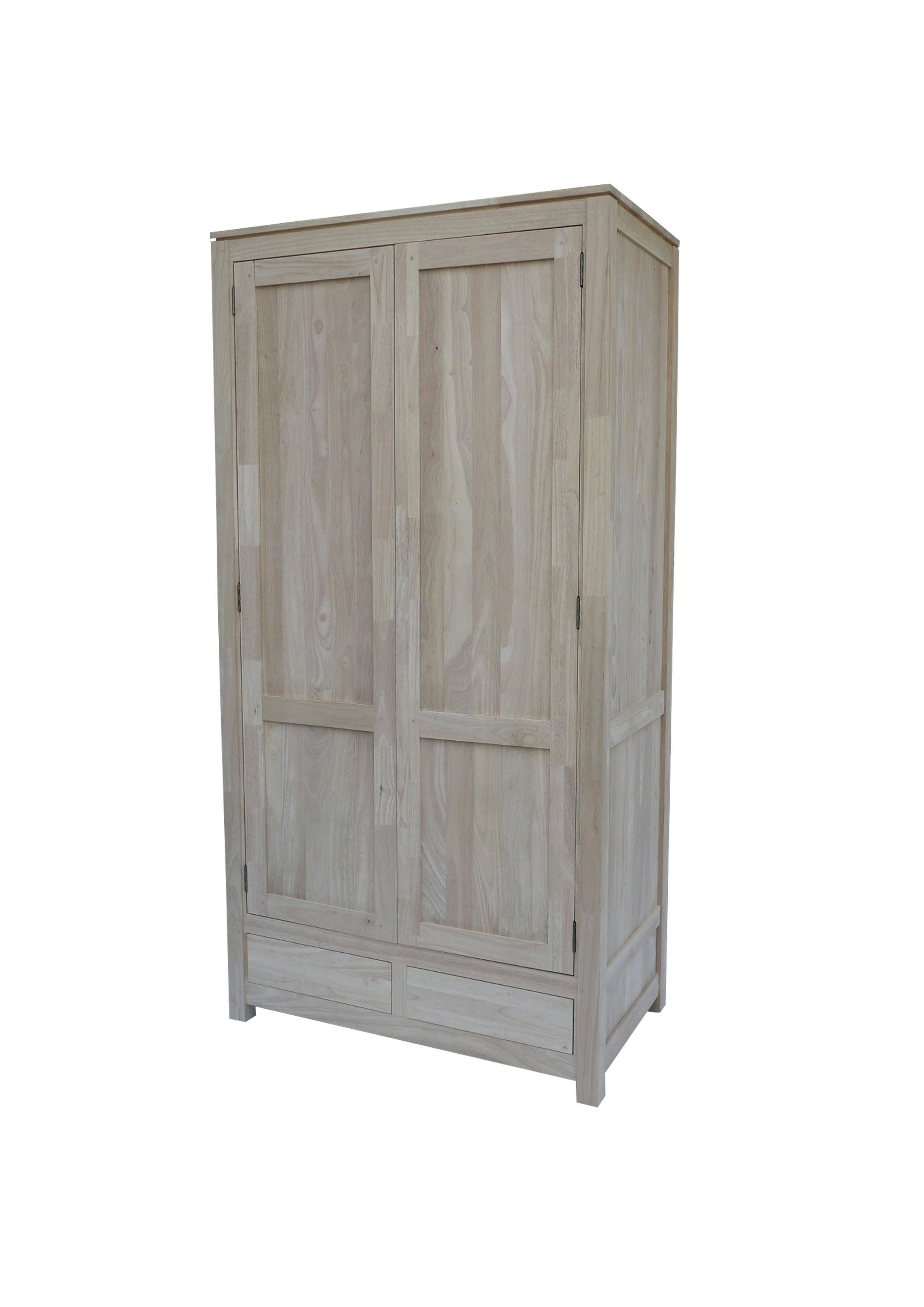 Armoire Hévéa 2 portes, 2 tiroirs, 100x55x195cm HELENA