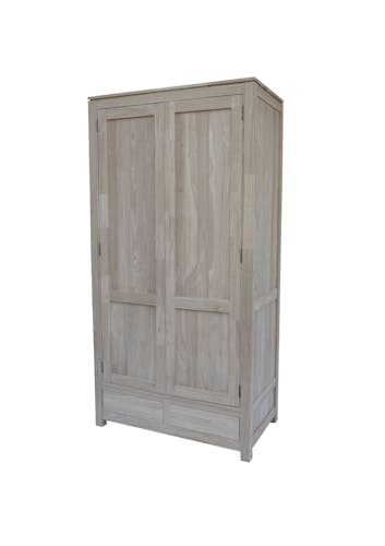 Armoire Hévéa 2 portes, 2 tiroirs, 100x55x195cm HELENA