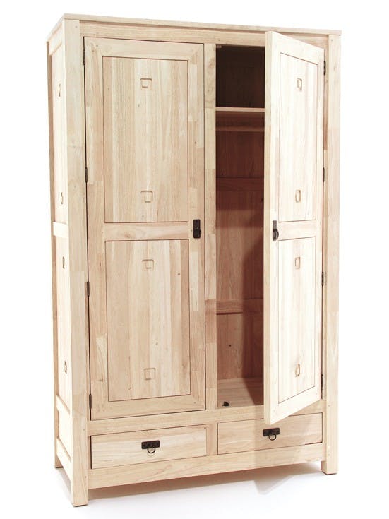 Armoire Hévéa 2 portes, 2 tiroirs 120x56x196cm TESSA