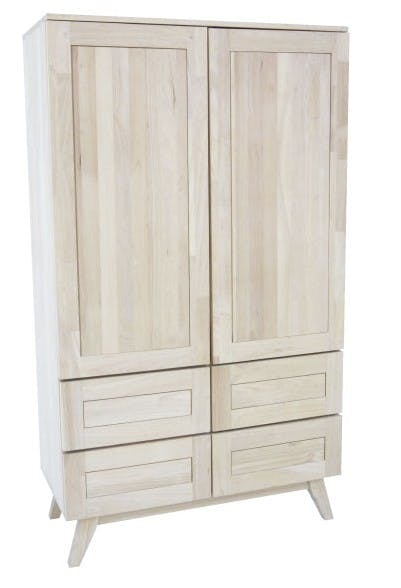 Armoire Hévéa 2 portes 4 tiroirs 90x42x154cm SIXTIES