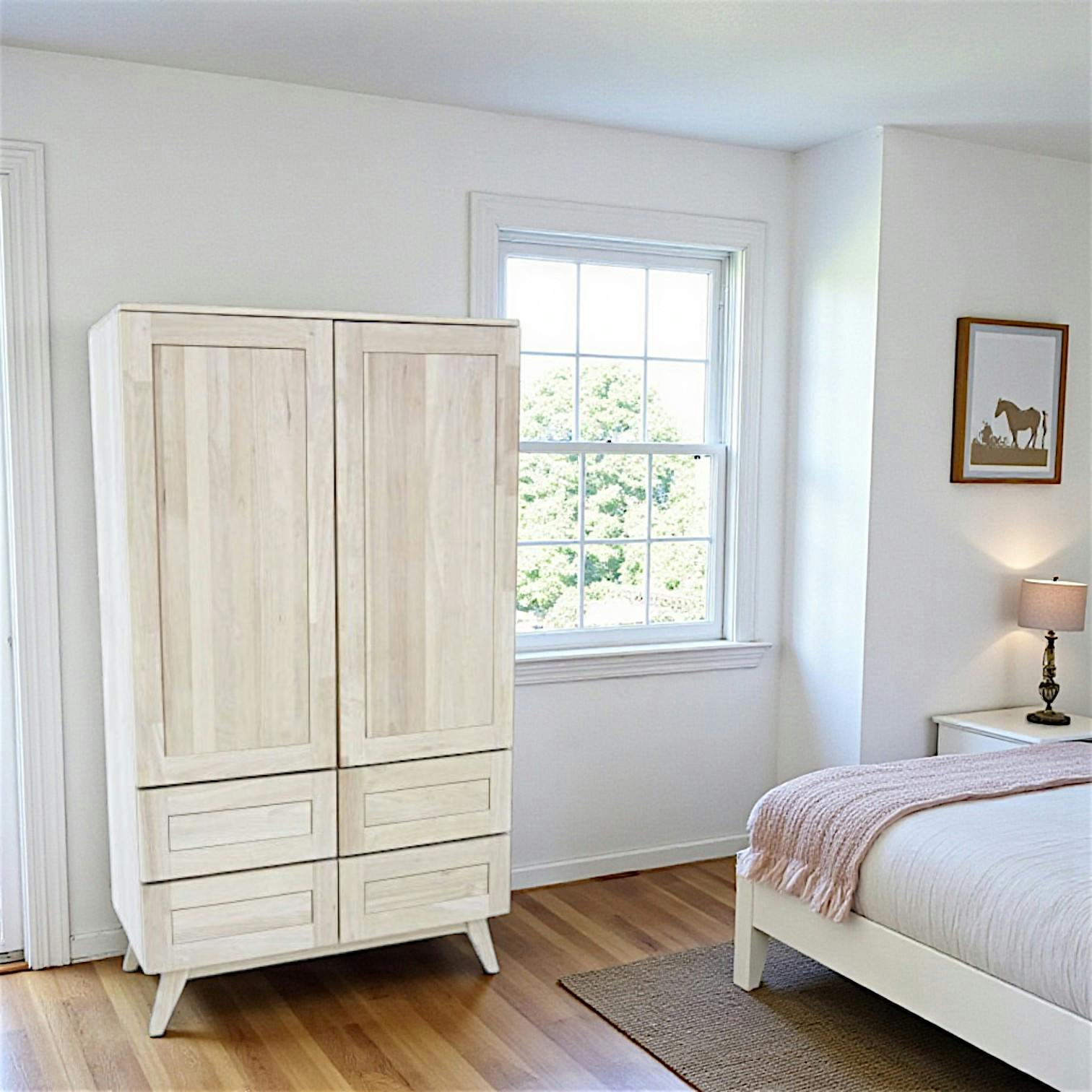Armoire Hévéa 2 portes 4 tiroirs 90x42x154cm SIXTIES