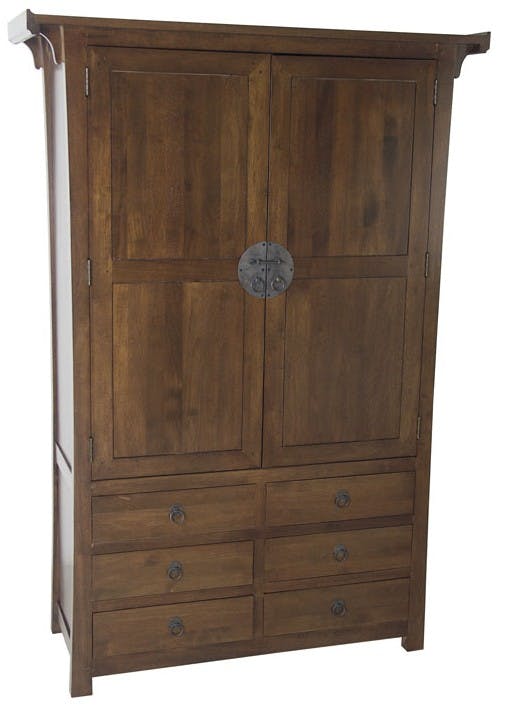 Armoire Hévéa 2 portes, 6 tiroirs 120x45x175cm MAORI