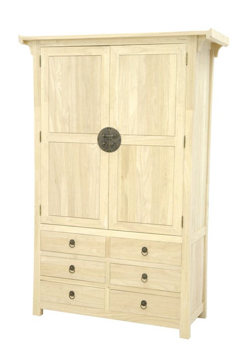 Armoire Hévéa 2 portes, 6 tiroirs 120x45x175cm MAORI