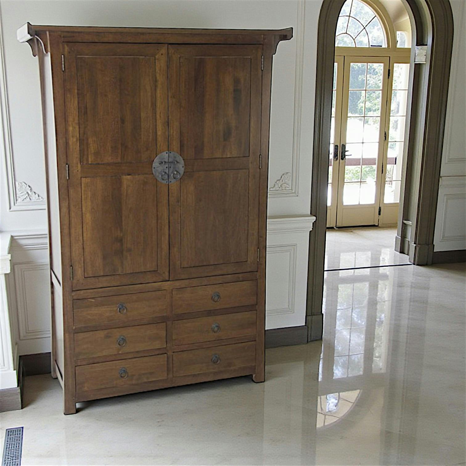 Armoire Hévéa 2 portes, 6 tiroirs 120x45x175cm MAORI