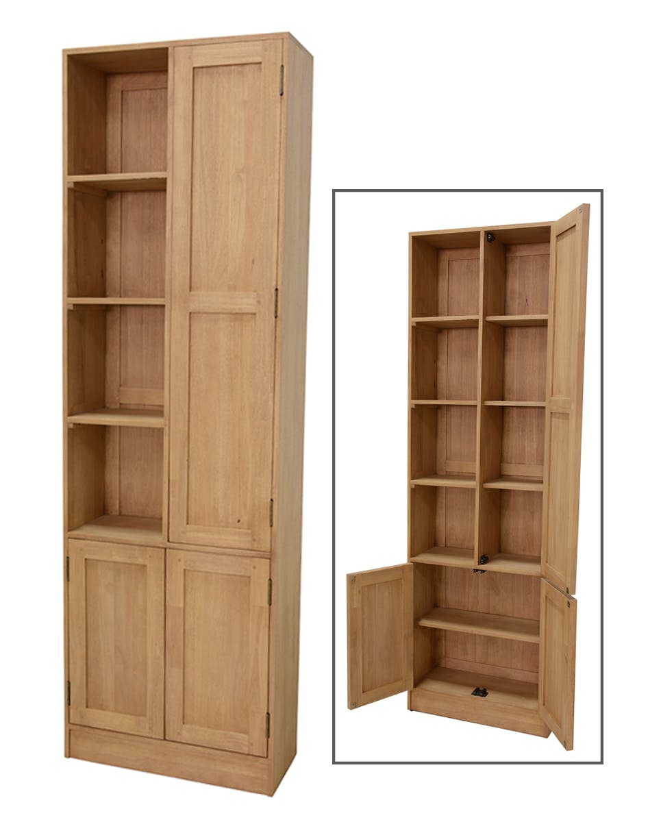 Armoire Hévéa 3 portes, dont 1 grande et 4 niches ouvertes 60x25x190cm TRADITION