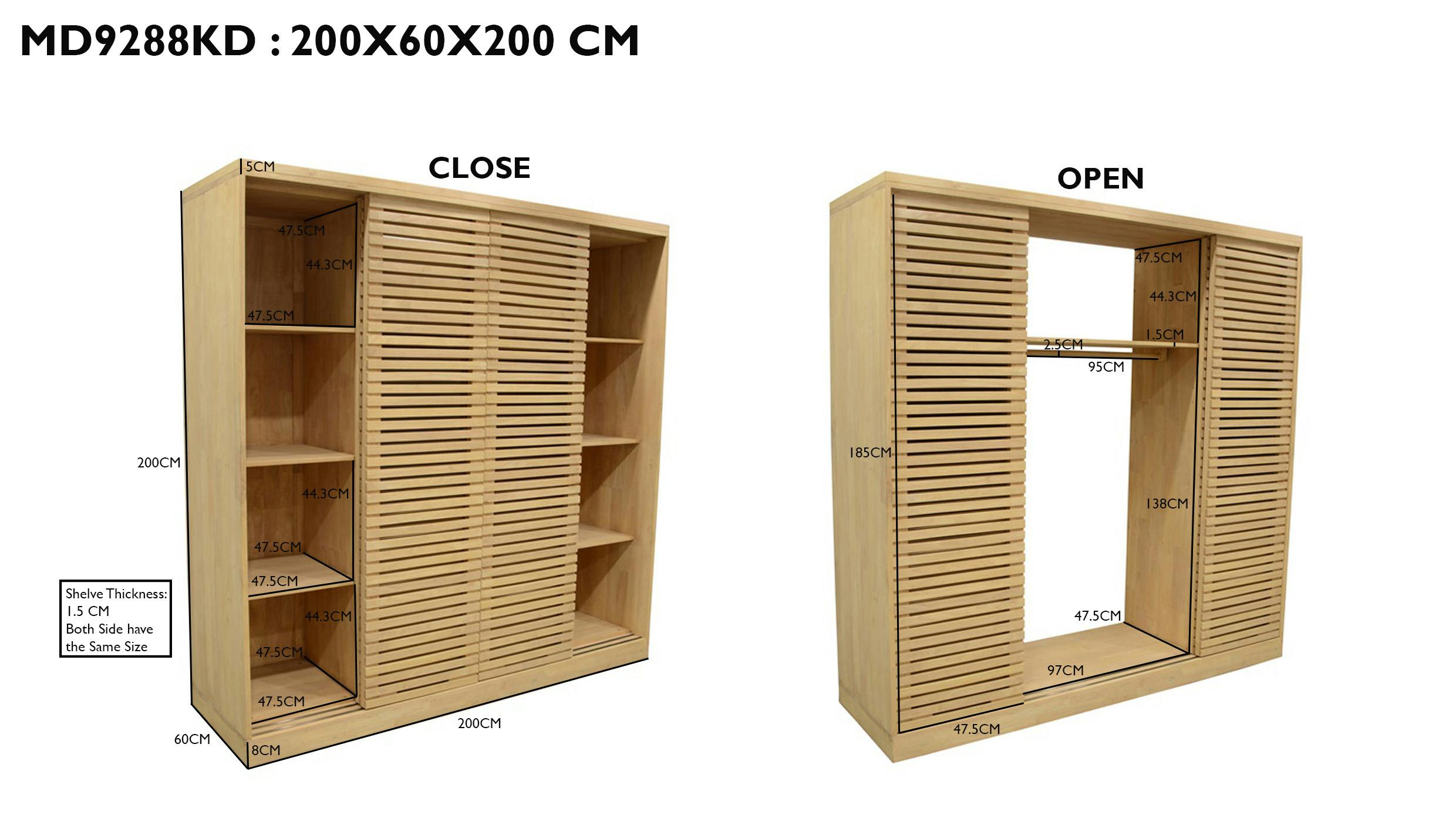 Armoire Hévéa 4 portes coulissantes Persiennes 200x60x200cm NEW ORLEANS