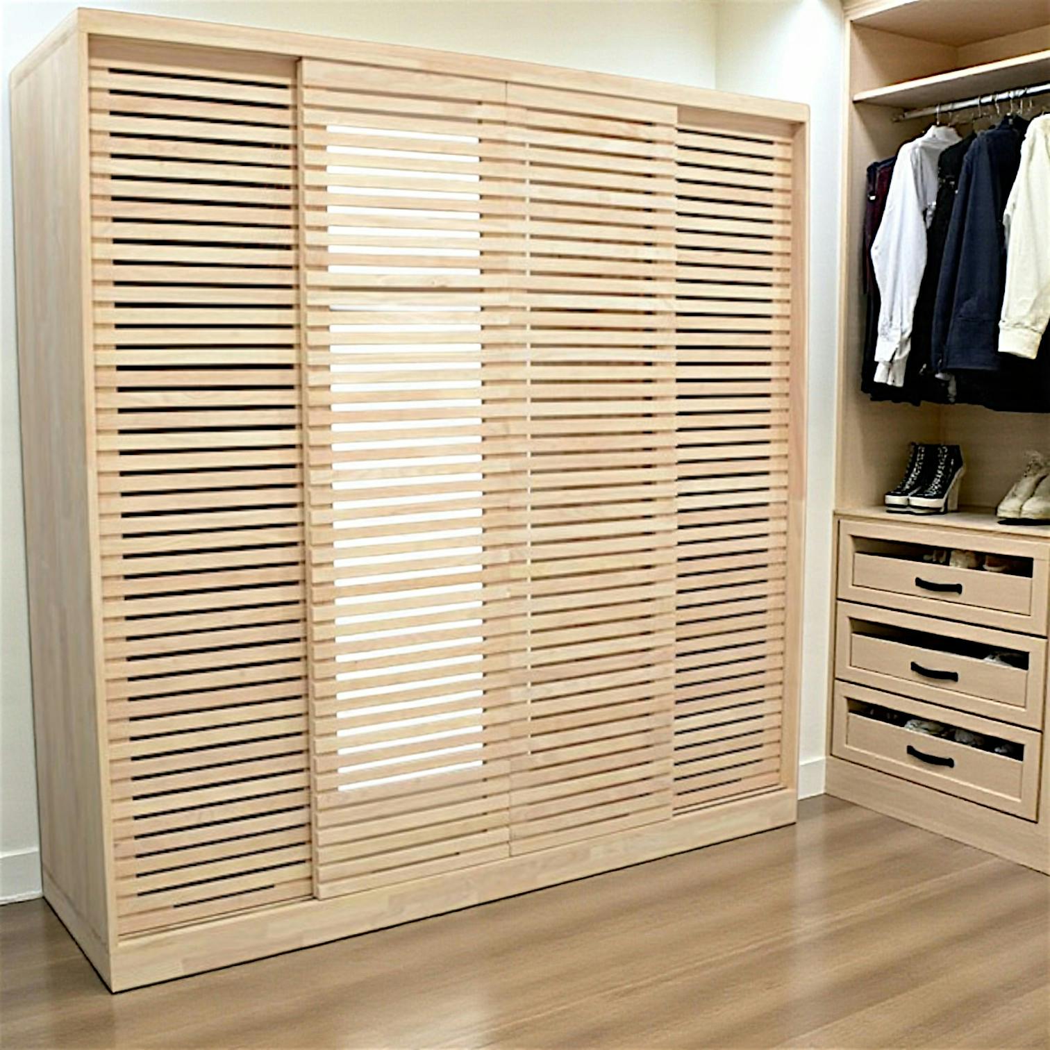Armoire Hévéa 4 portes coulissantes Persiennes 200x60x200cm NEW ORLEANS