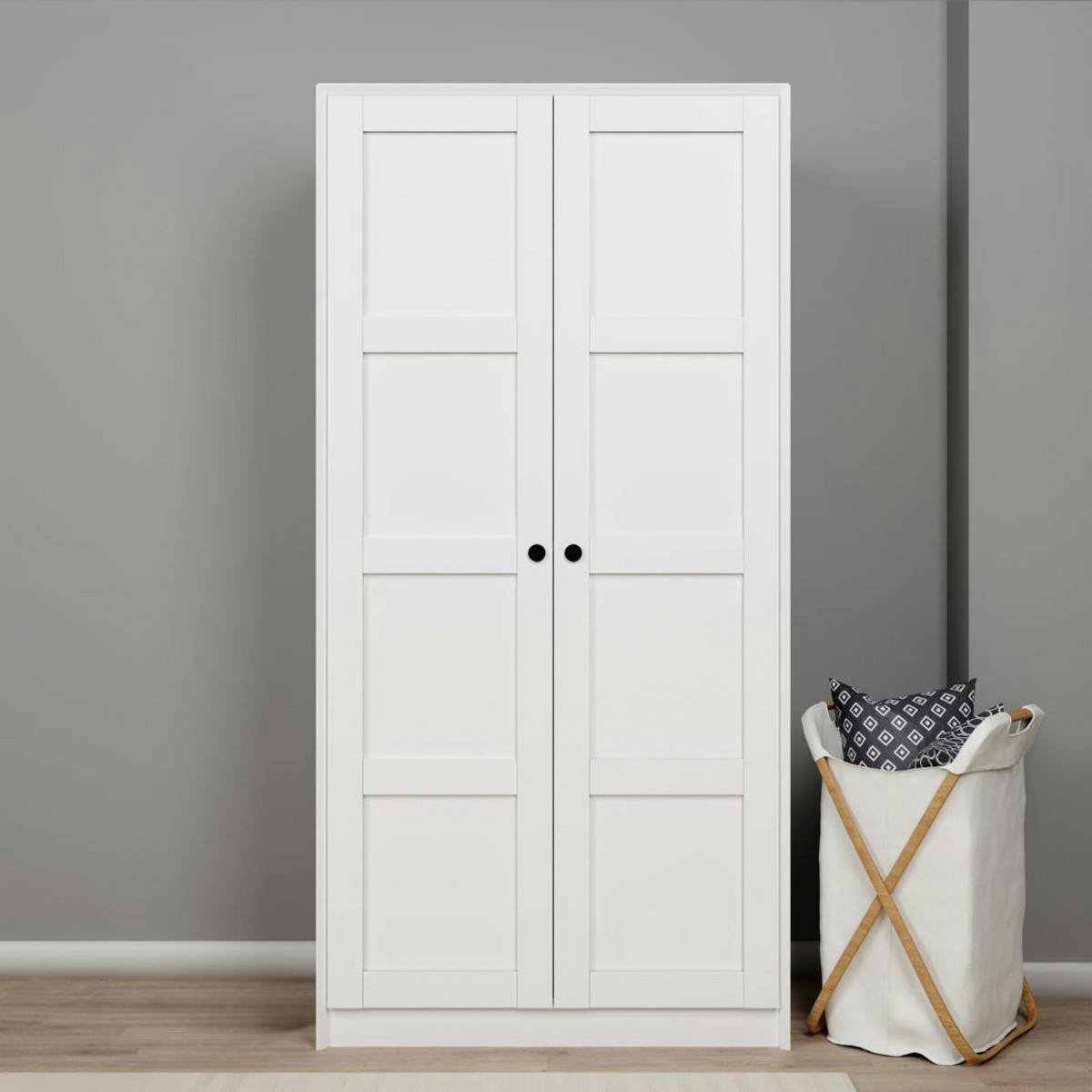 Armoire penderie 2 portes blanche, détail encadrement BYRON