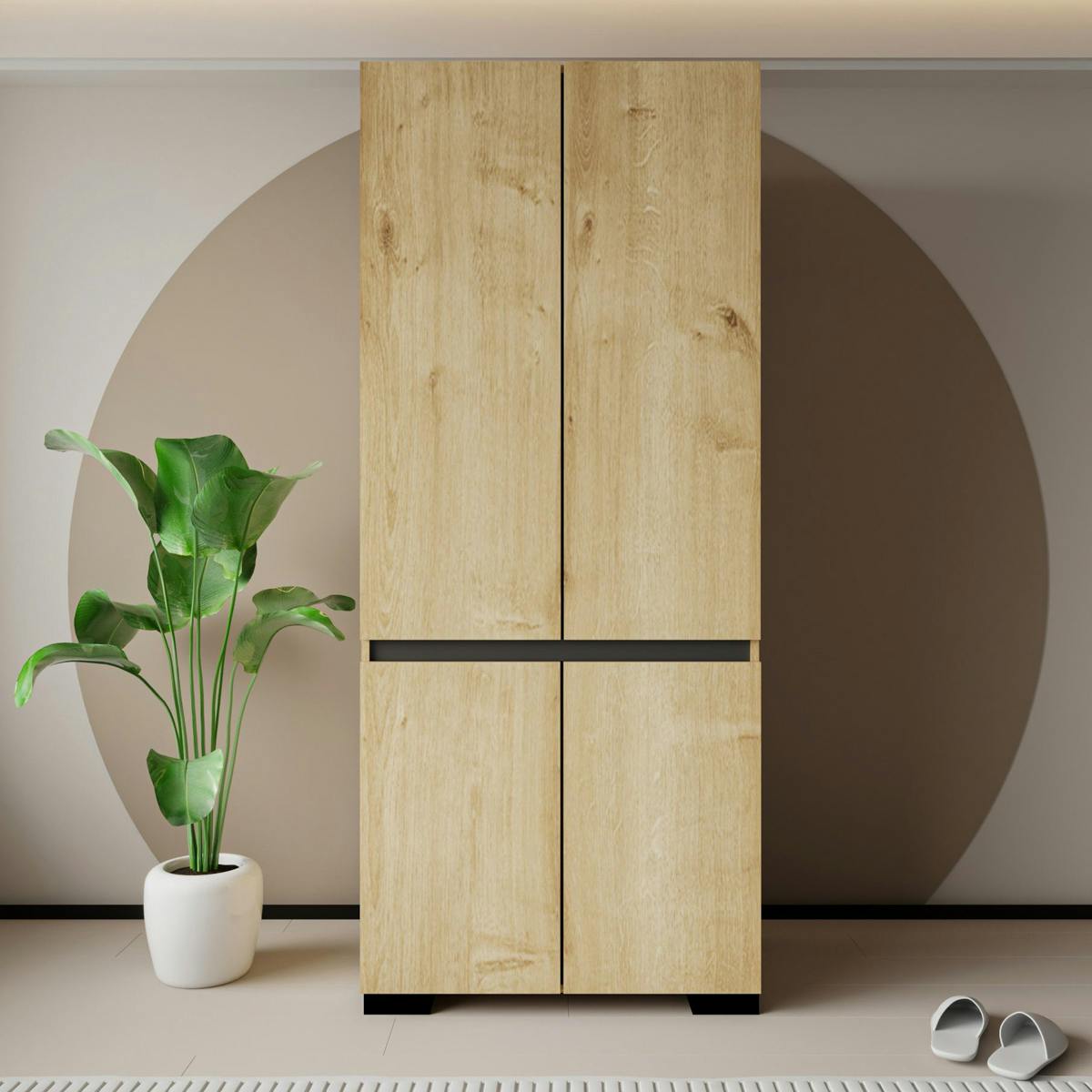 Armoire penderie 2 portes effet bois détail gris BYRON
