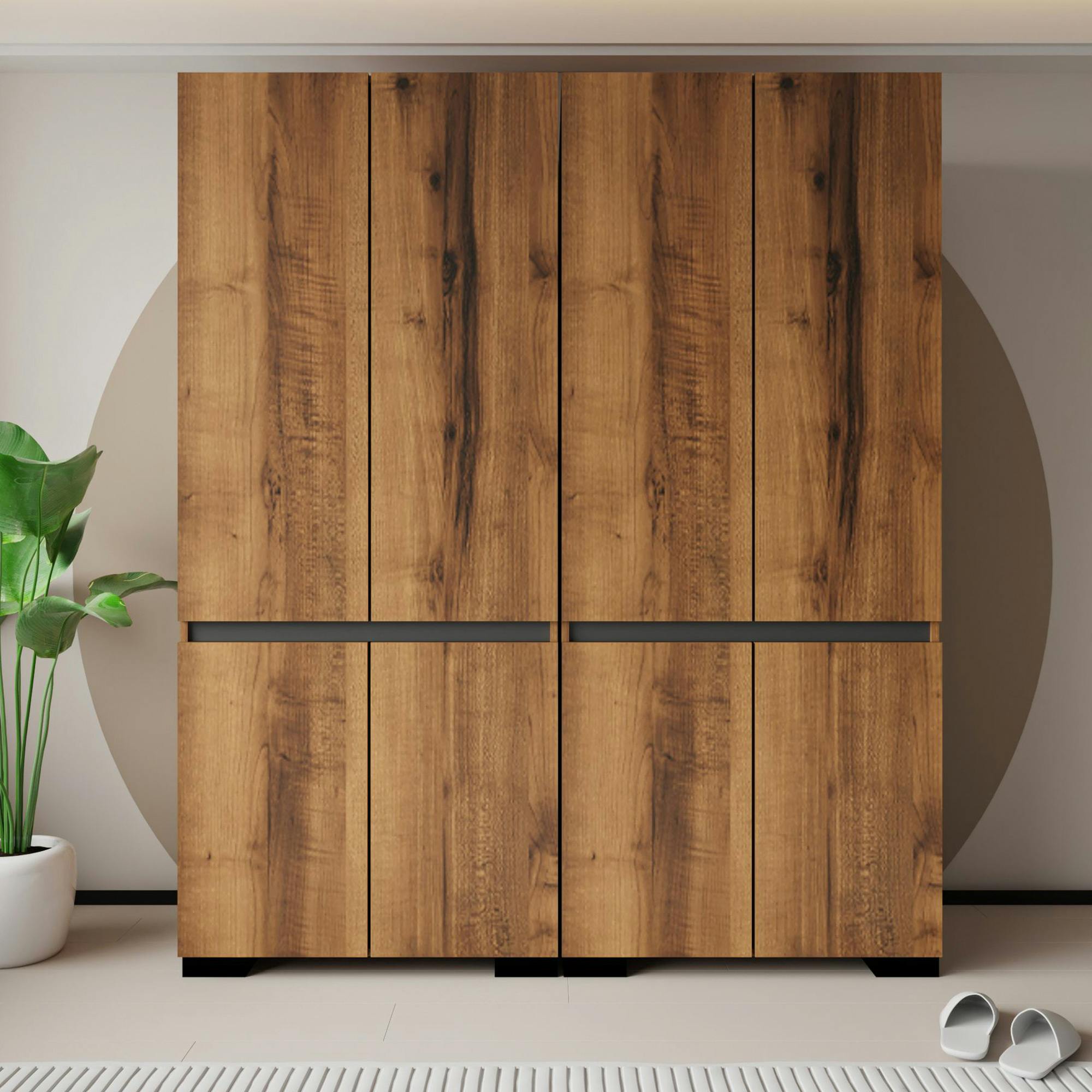 Armoire penderie 8 portes 1 tringle décor noyer et anthracite 180 cm BYRON