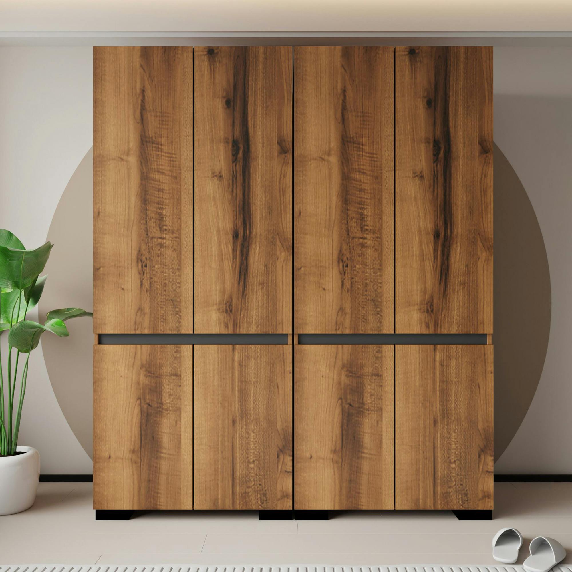 Armoire penderie 8 portes décor noyer et anthracite 180 cm BYRON