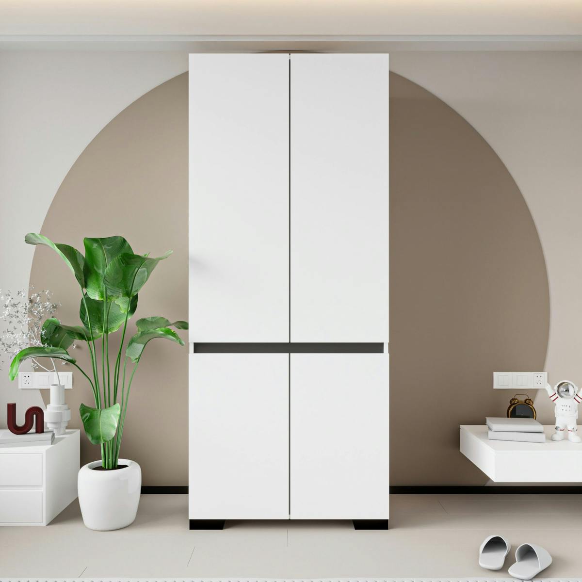 Armoire penderie blanche 2 portes détail gris, 1 étagère BYRON