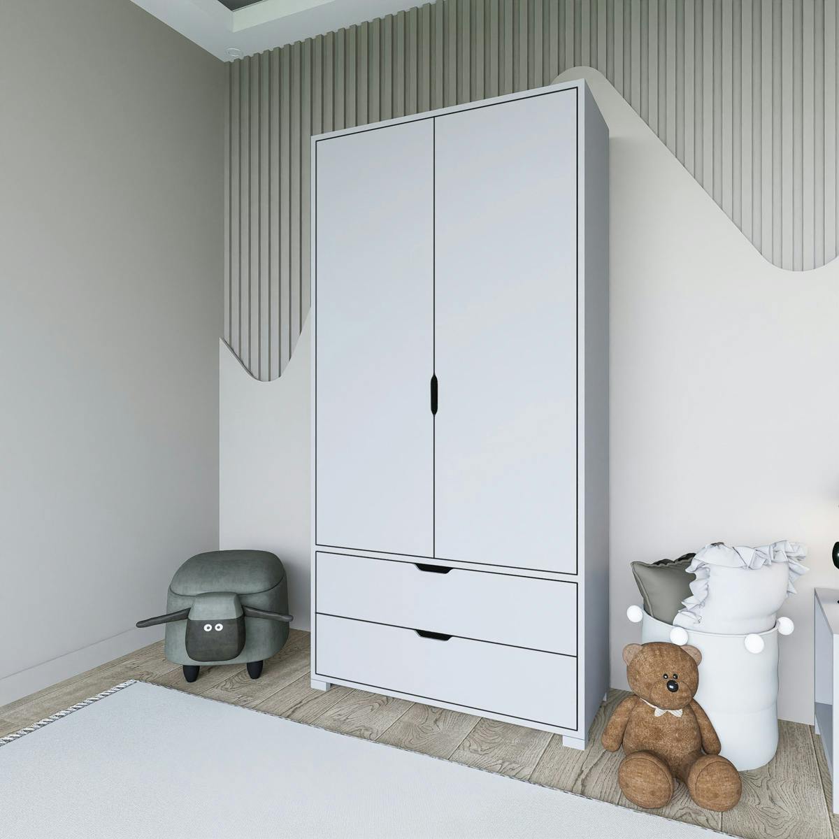 Armoire penderie blanche 2 portes, style moderne BYRON
