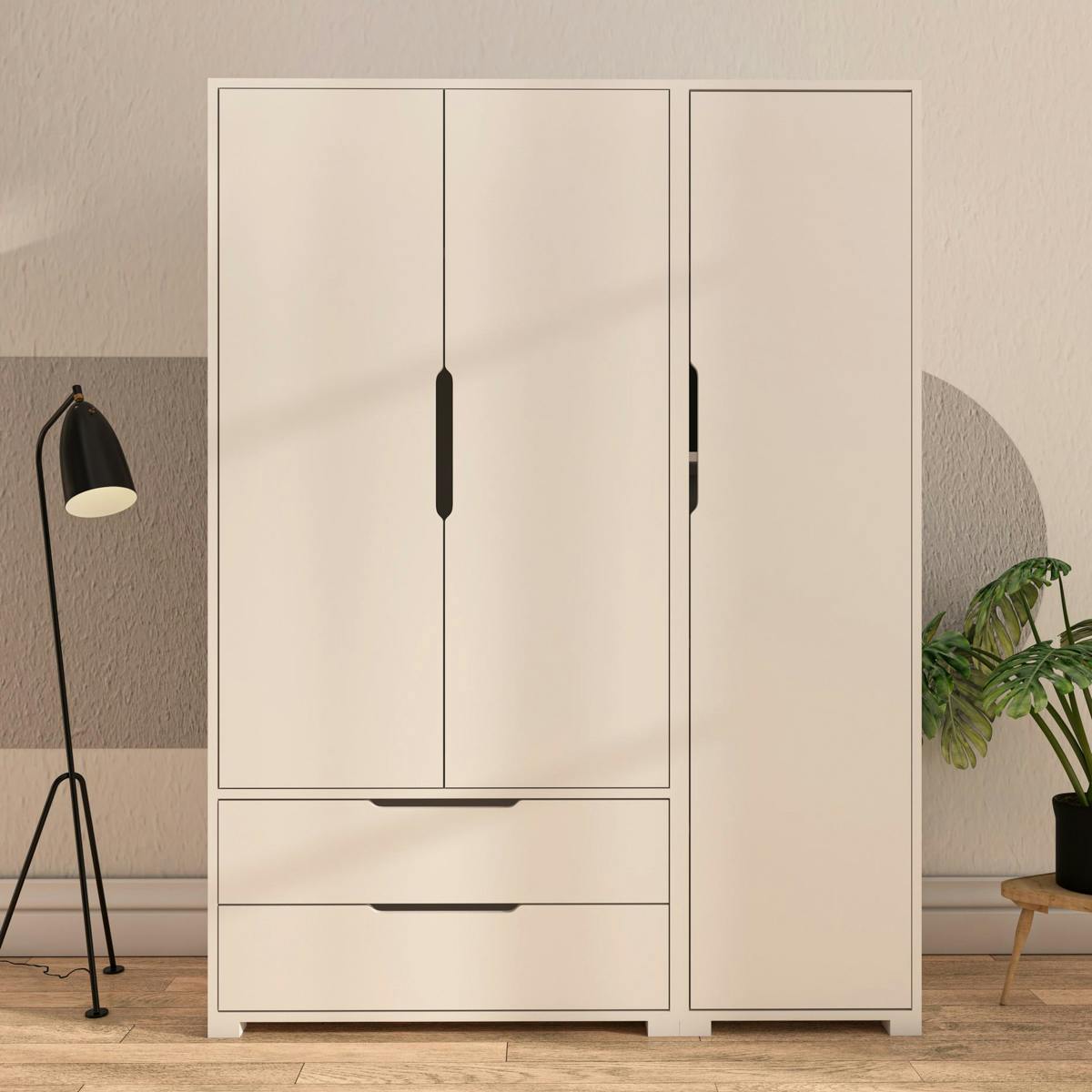 Armoire penderie blanche 3 portes 2 tiroirs BYRON