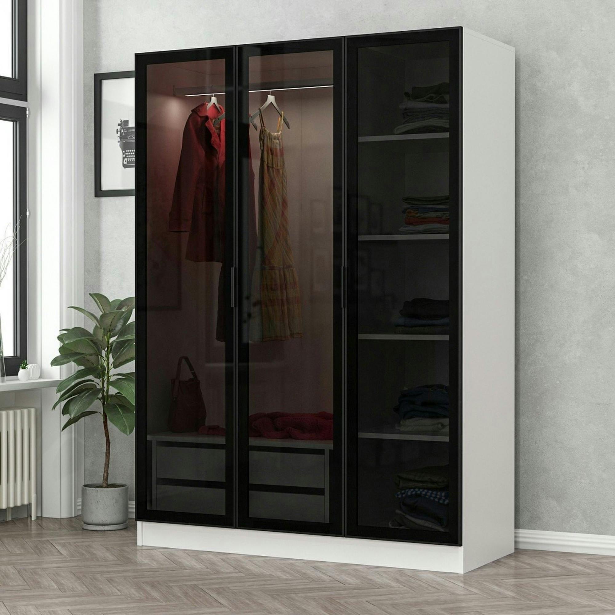 Armoire penderie blanche 3 portes vitrées H 210 cm BYRON
