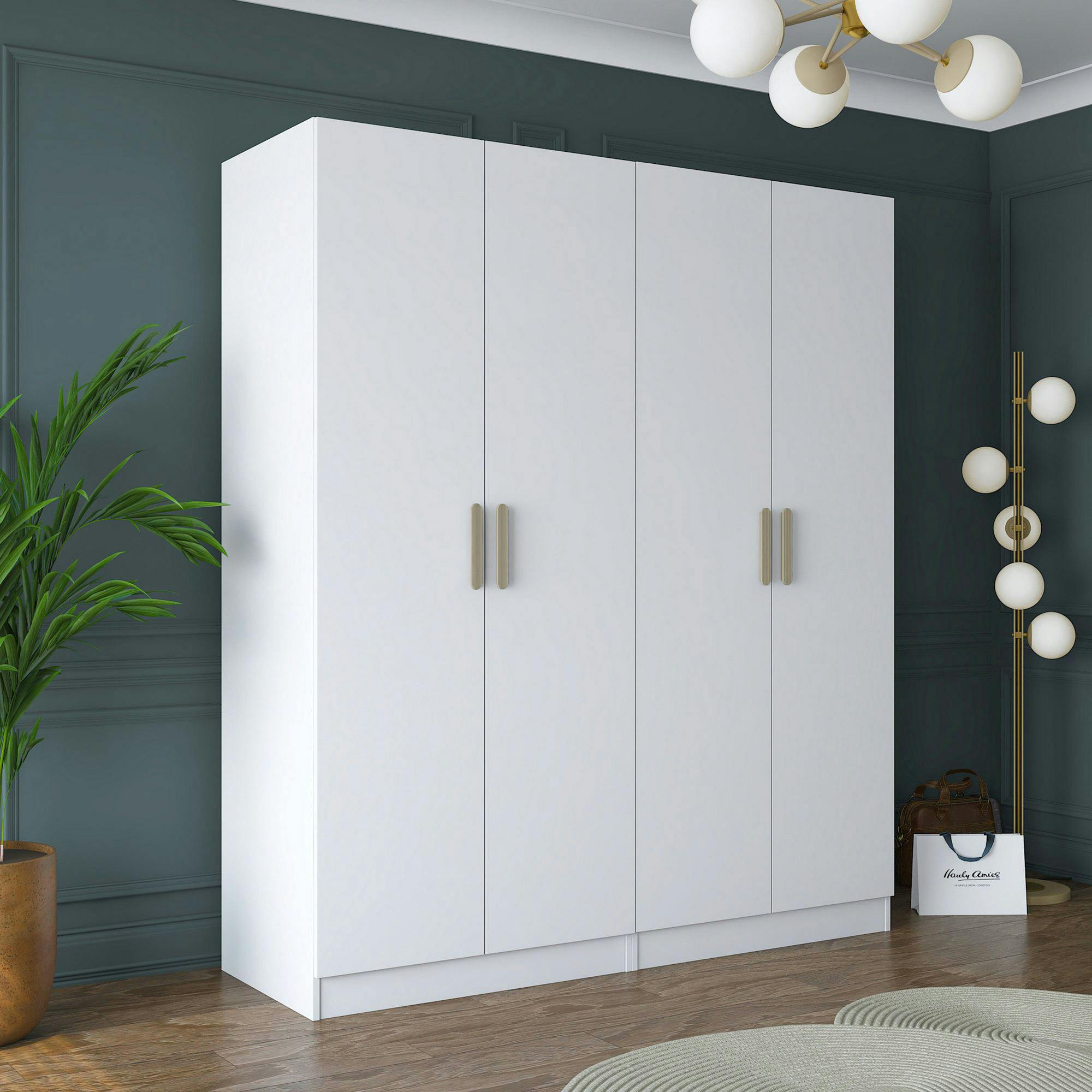 Armoire penderie blanche 4 portes poignées verticales BYRON