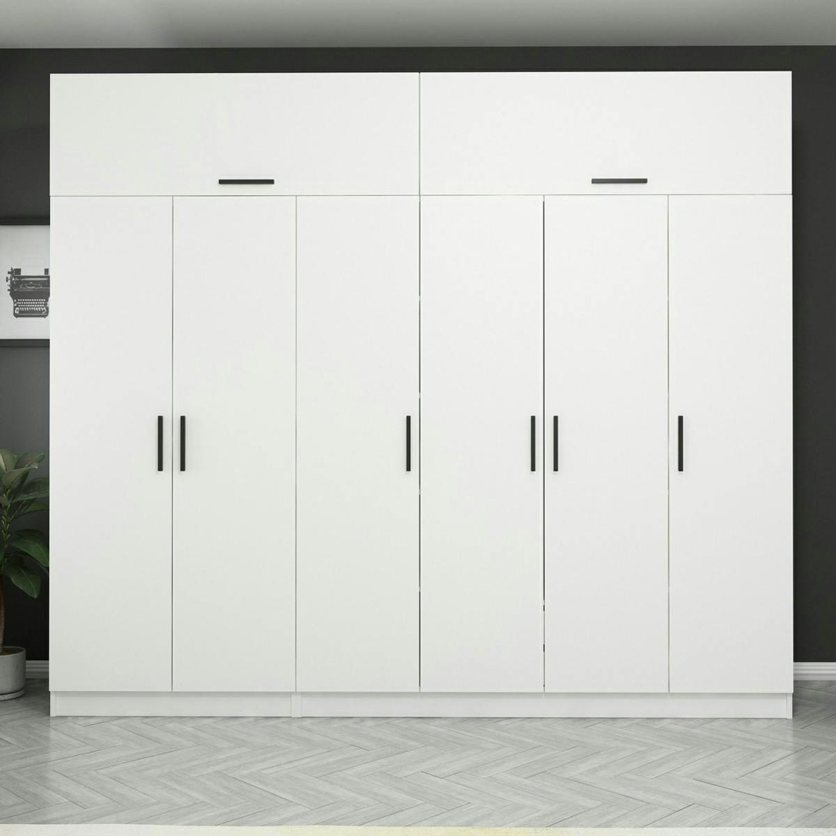 Armoire penderie blanche, 8 portes 3 portants BYRON
