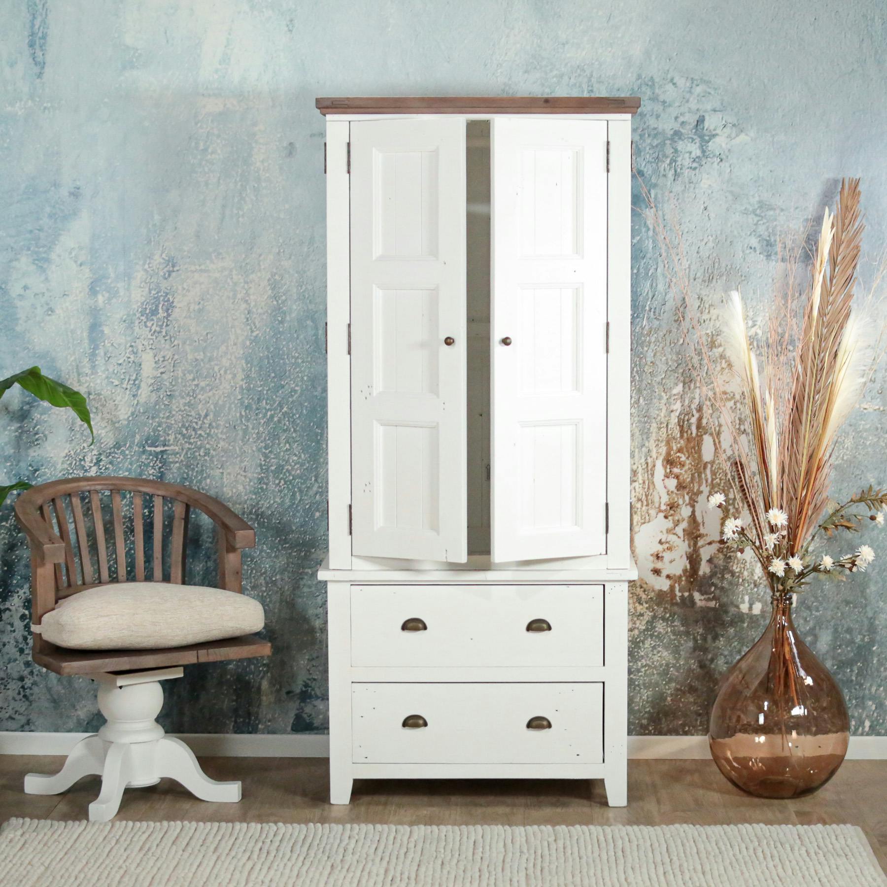 Armoire penderie blanche bois recyclé 85 cm BRISTOL Armoires