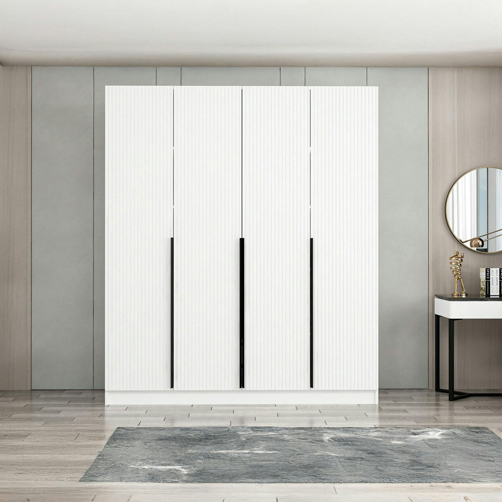 Armoire penderie blanche rainurée moderne H 210 cm BYRON