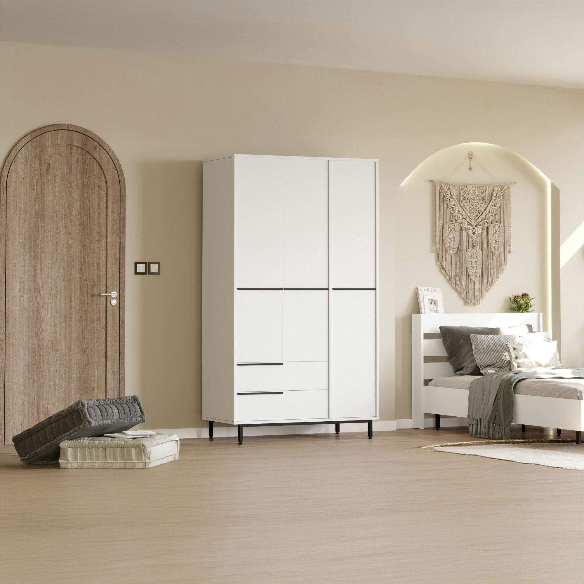Armoire penderie blanche style moderne - 3 portes BYRON