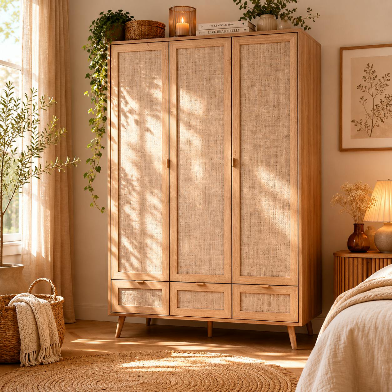 Armoire penderie bohème 3 portes 3 tiroirs SONA