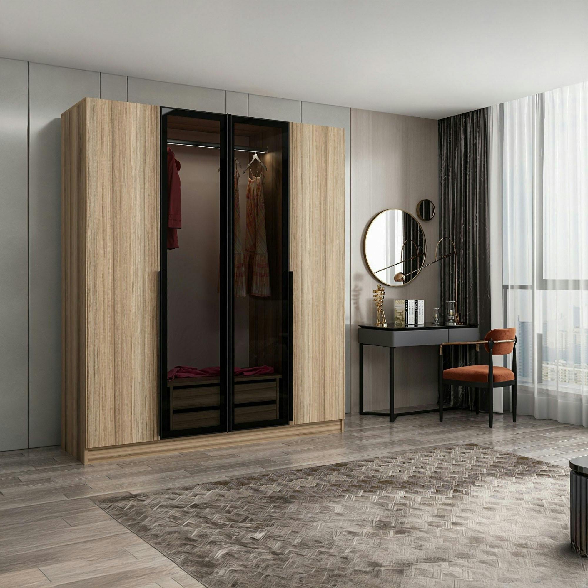 Armoire penderie design, 2 portes vitrées H210 cm BYRON