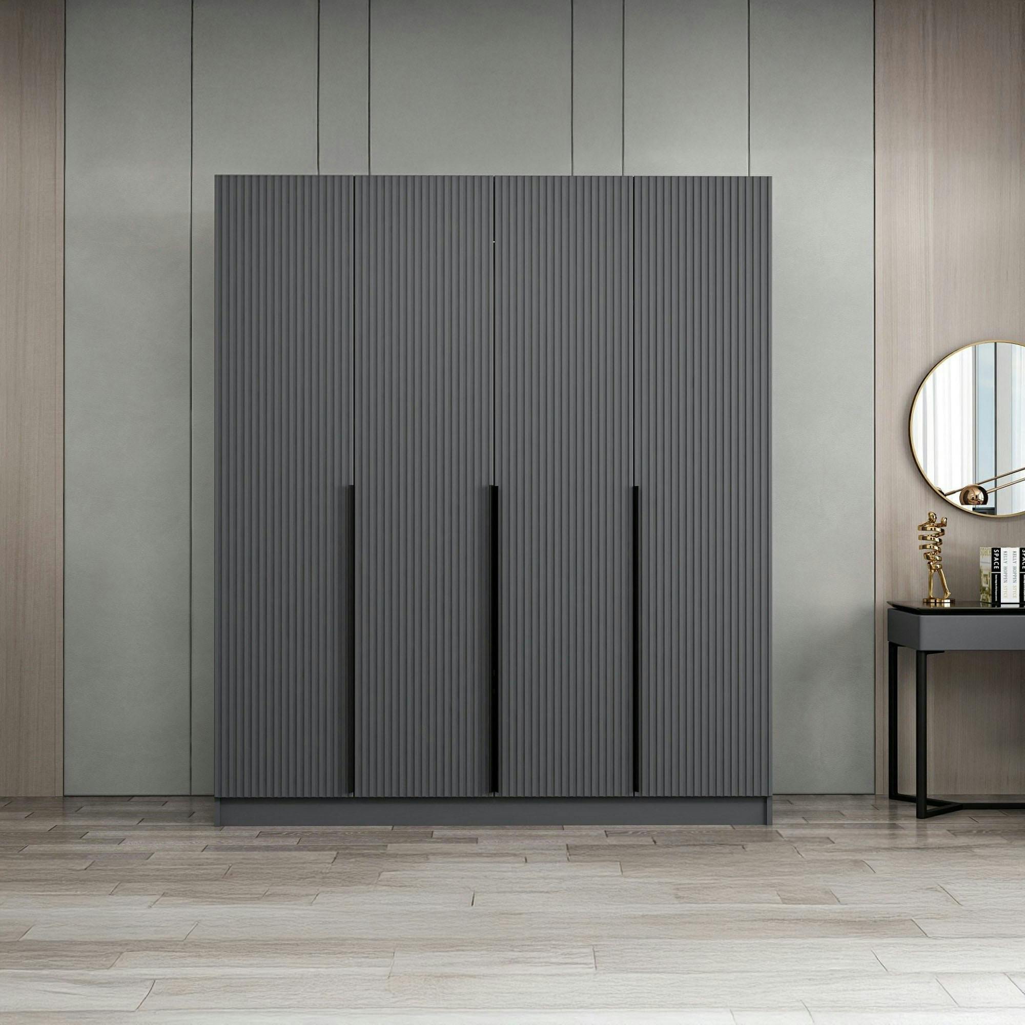 Armoire penderie design gris rainuré H 210 cm BYRON