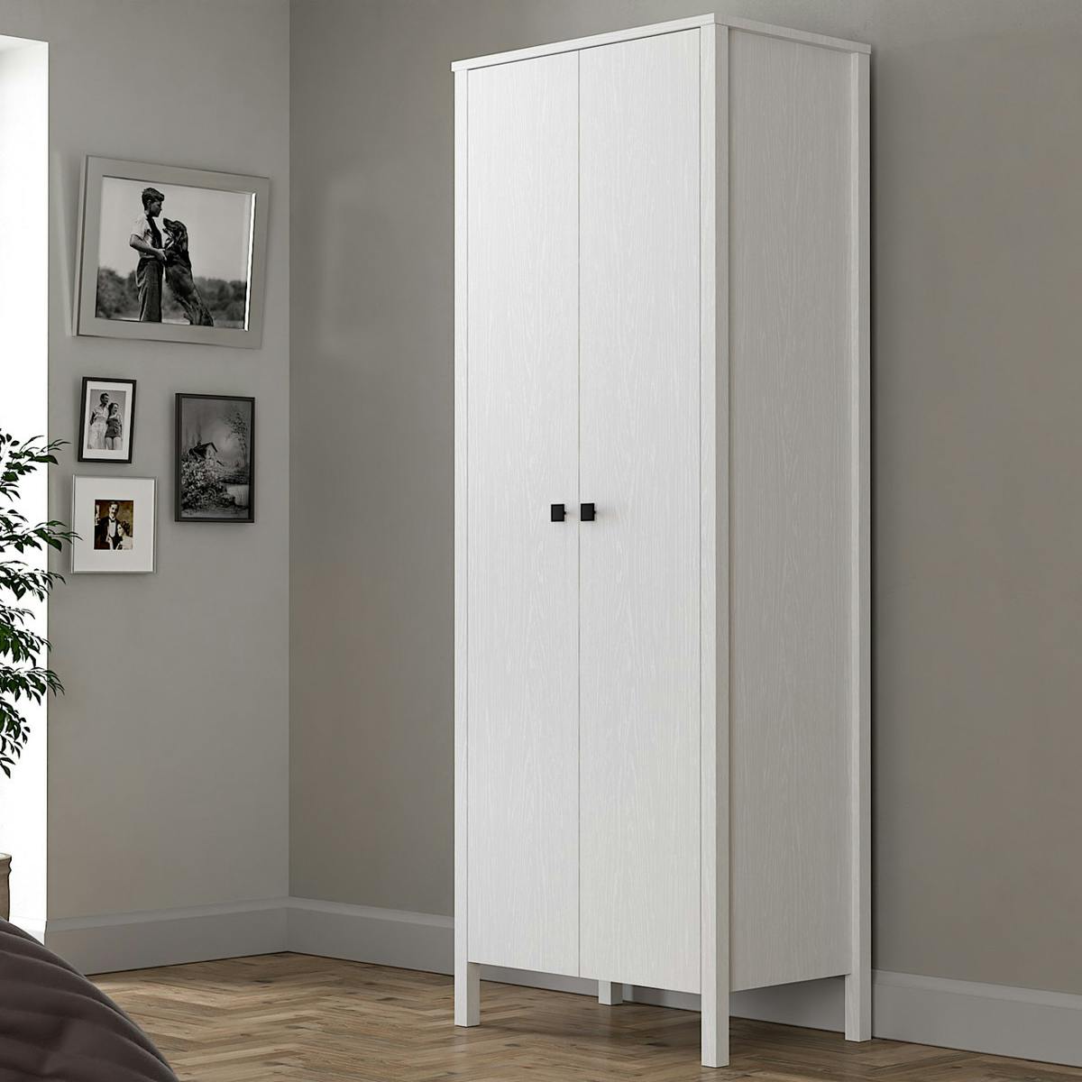 Armoire penderie étroite blanche, 2 portes 1 étagère BYRON