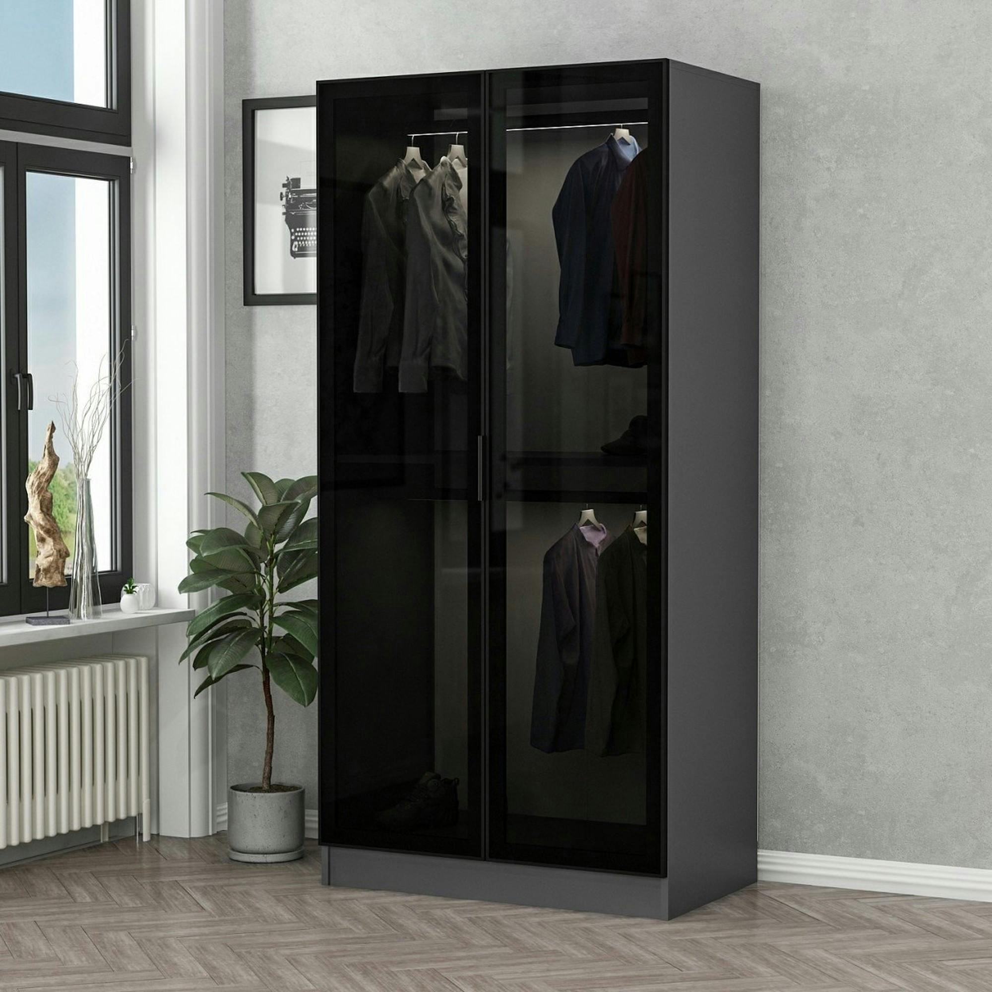 Armoire penderie grise vitrée - 2 portes H.210 cm BYRON