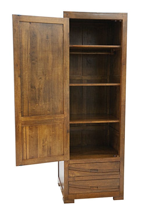 Armoire Penderie Hévéa 1 porte, 2 tiroirs 65x58x195cm NIAGARA