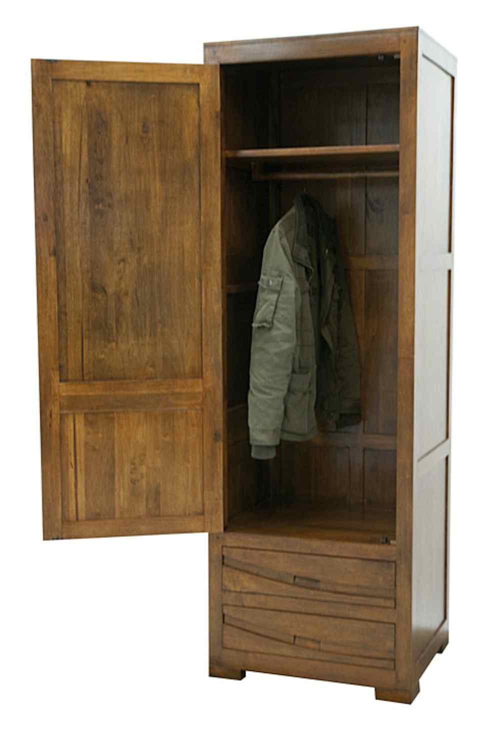 Armoire Penderie Hévéa 1 porte, 2 tiroirs 65x58x195cm NIAGARA