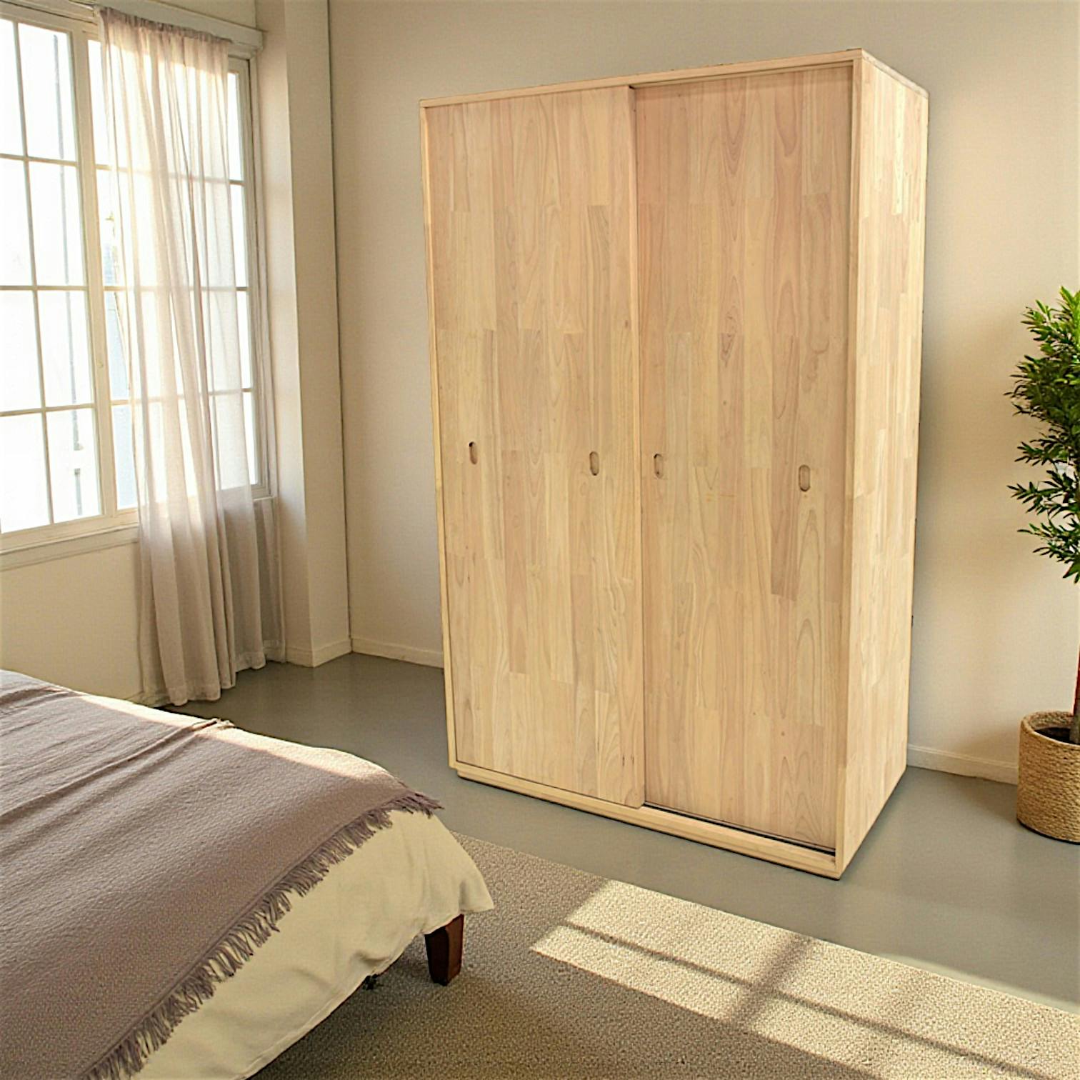 Armoire Penderie Hévéa 2 portes coulissantes 120x60x195cm BALTIC