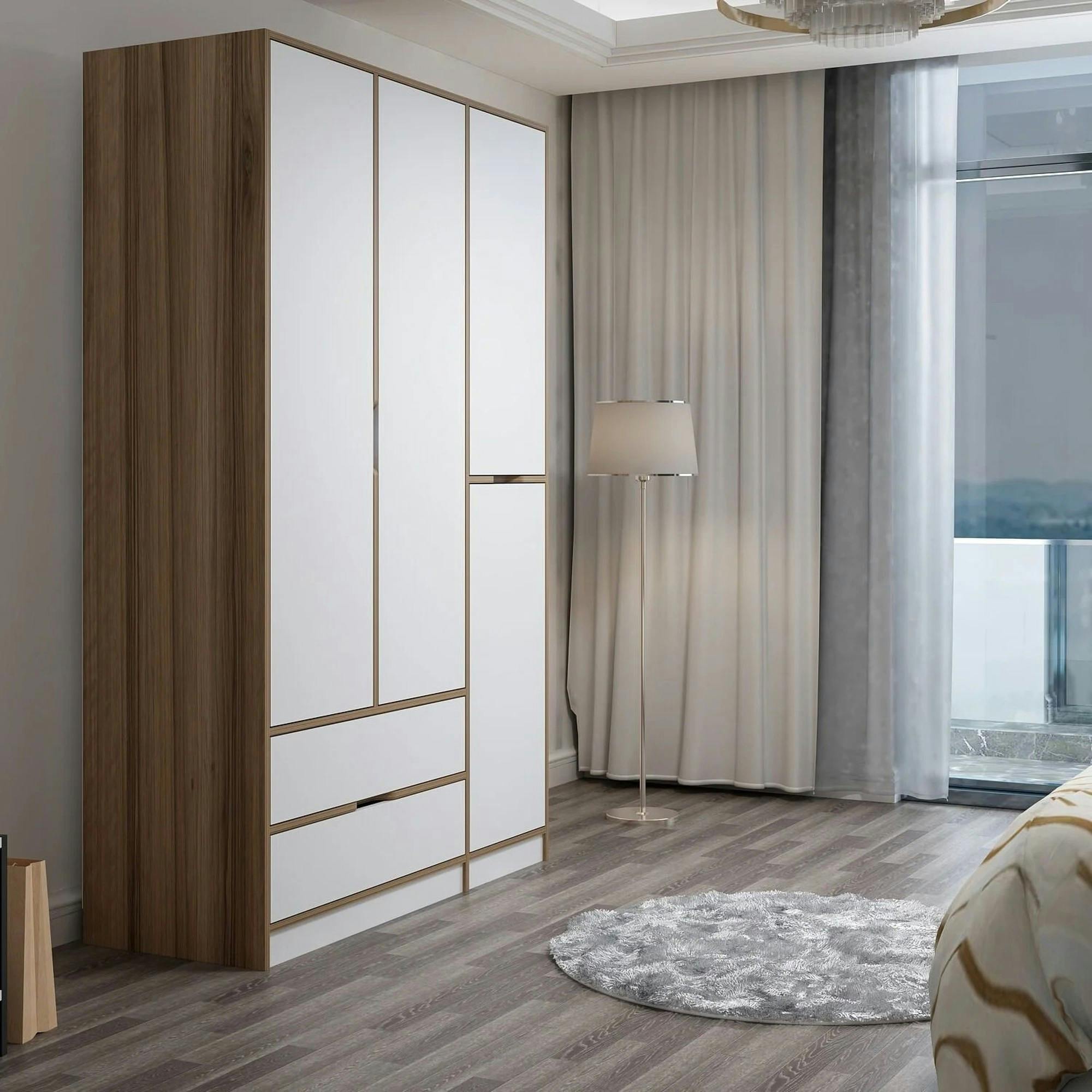 Armoire penderie moderne - 4 portes blanches L.140 cm BYRON