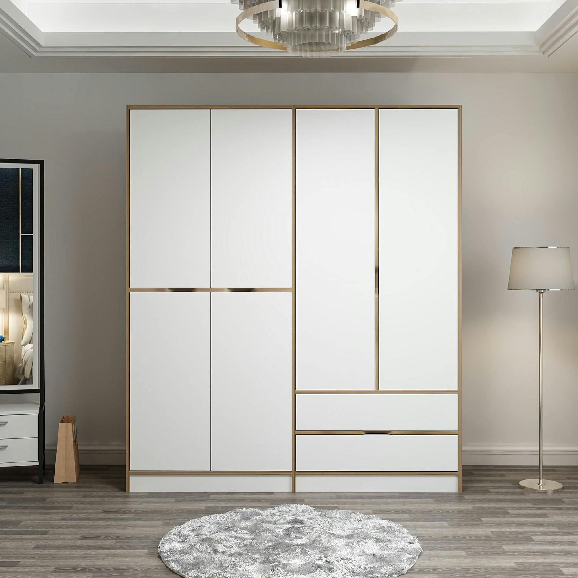 Armoire penderie moderne - 6 portes blanches L.185 cm BYRON