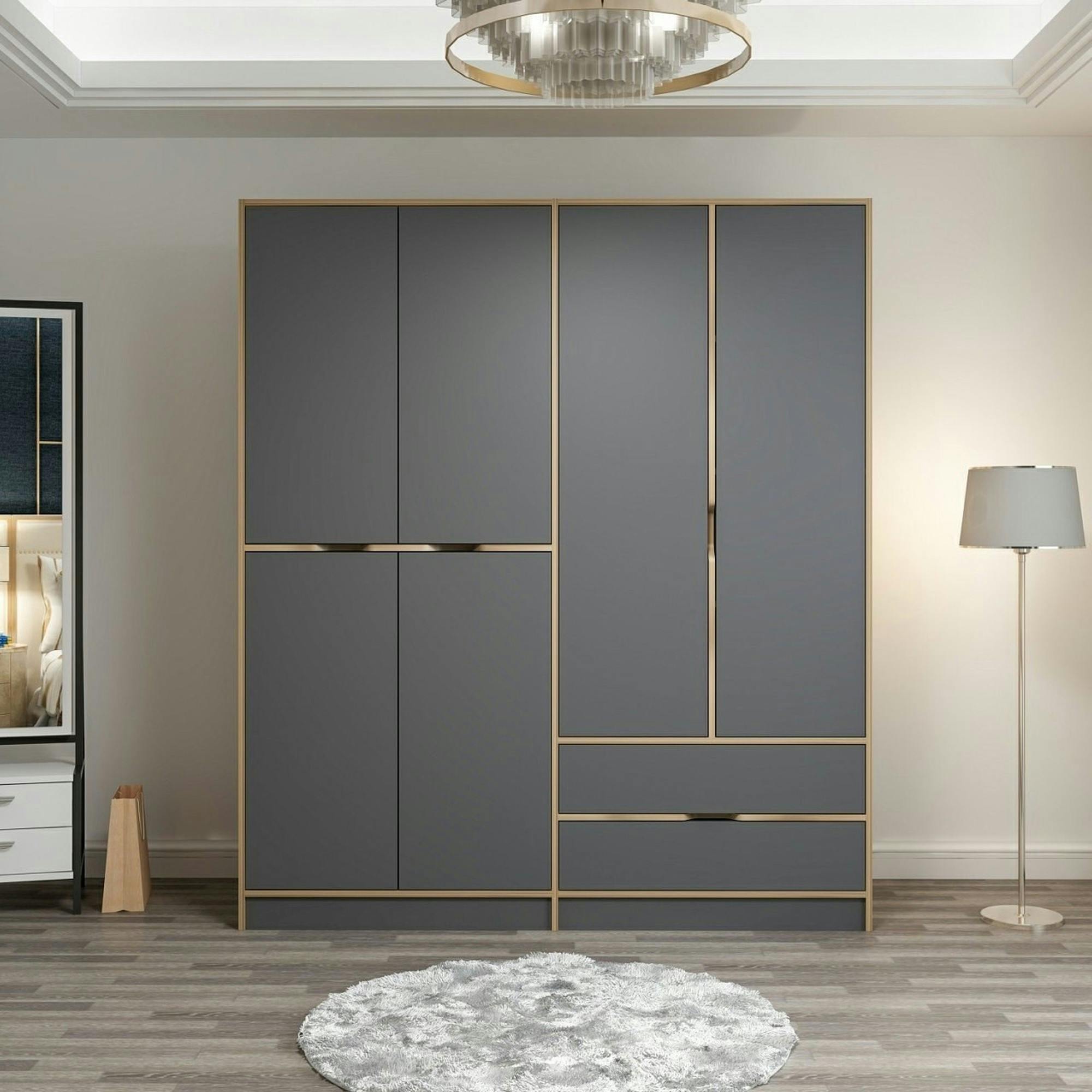 Armoire penderie moderne - 6 portes grises L.185 cm BYRON