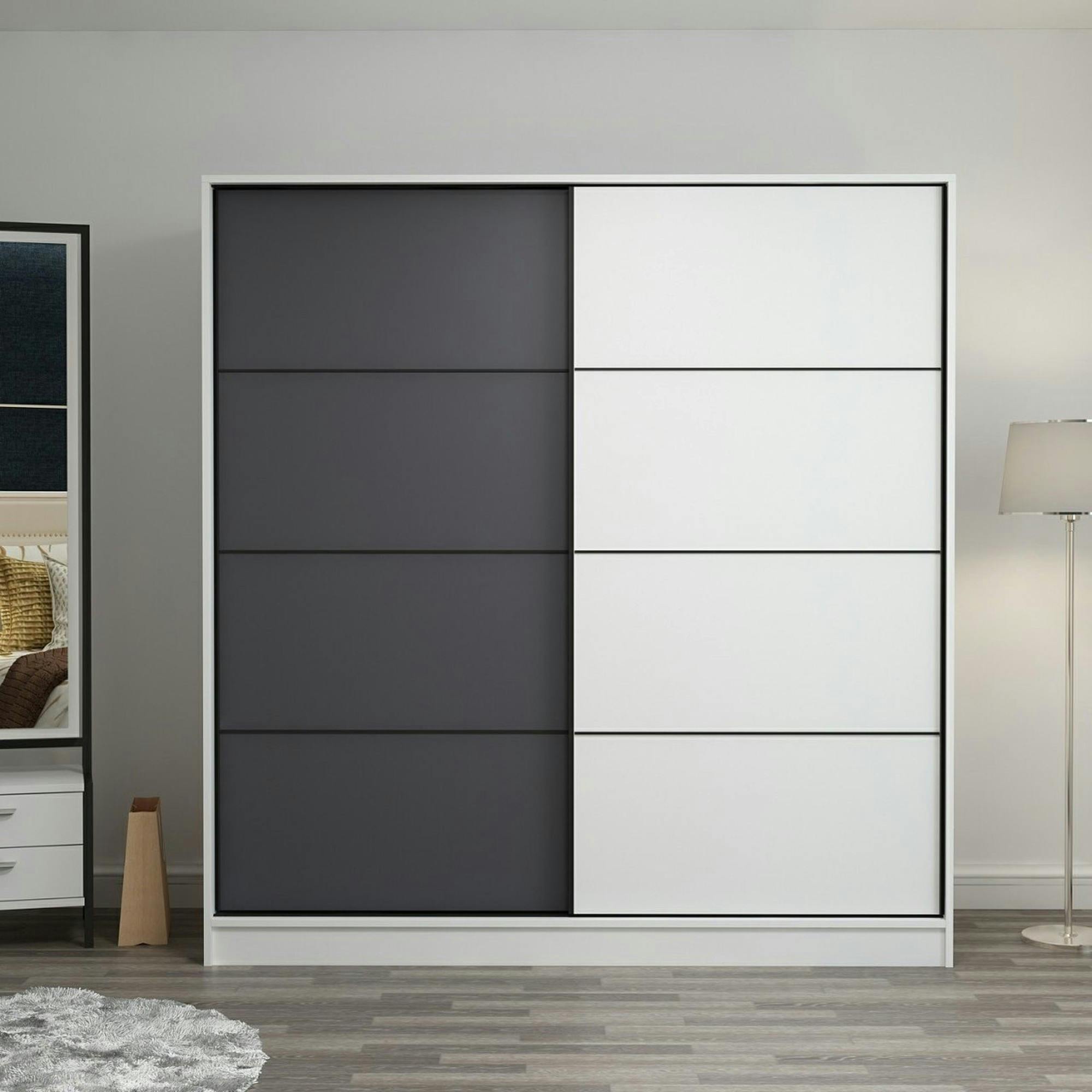 Armoire penderie moderne blanc et gris L. 180 cm BYRON