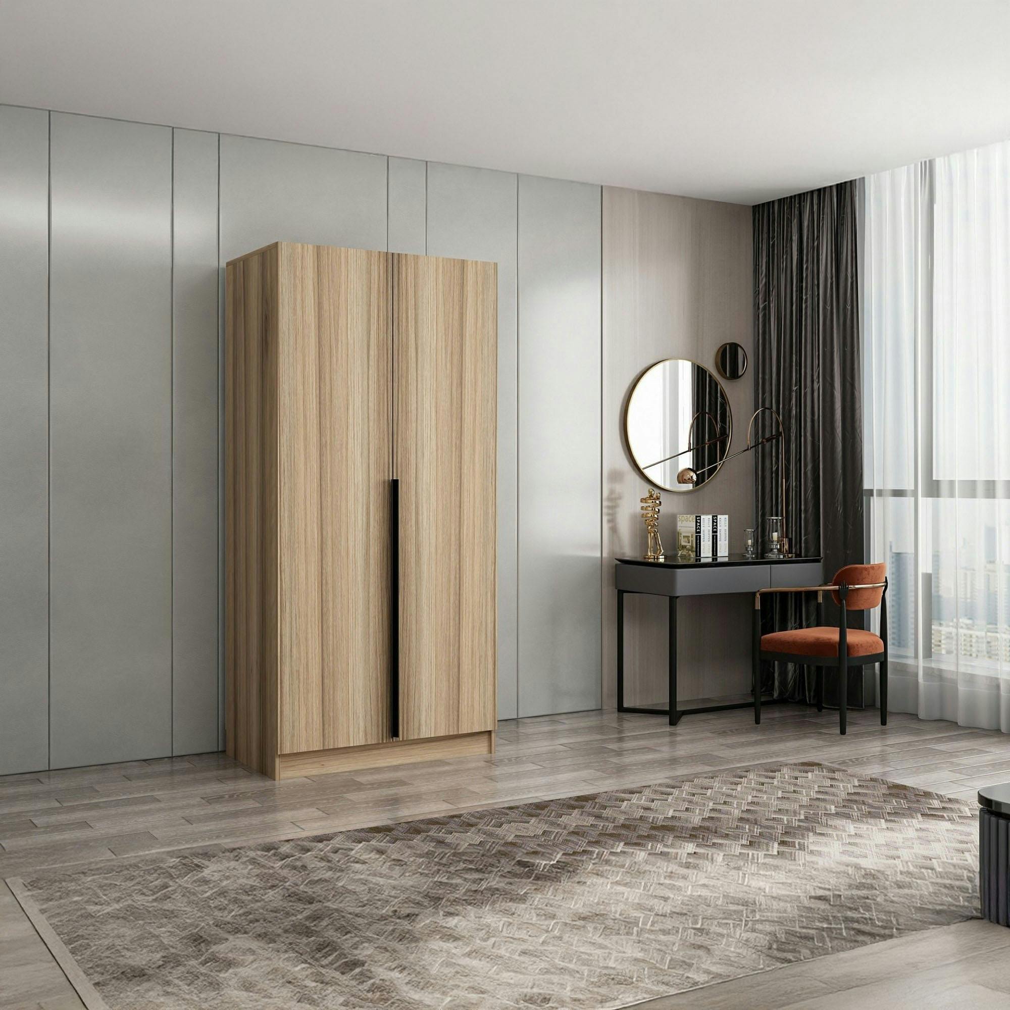 Armoire penderie moderne effet bois - 2 portes BYRON