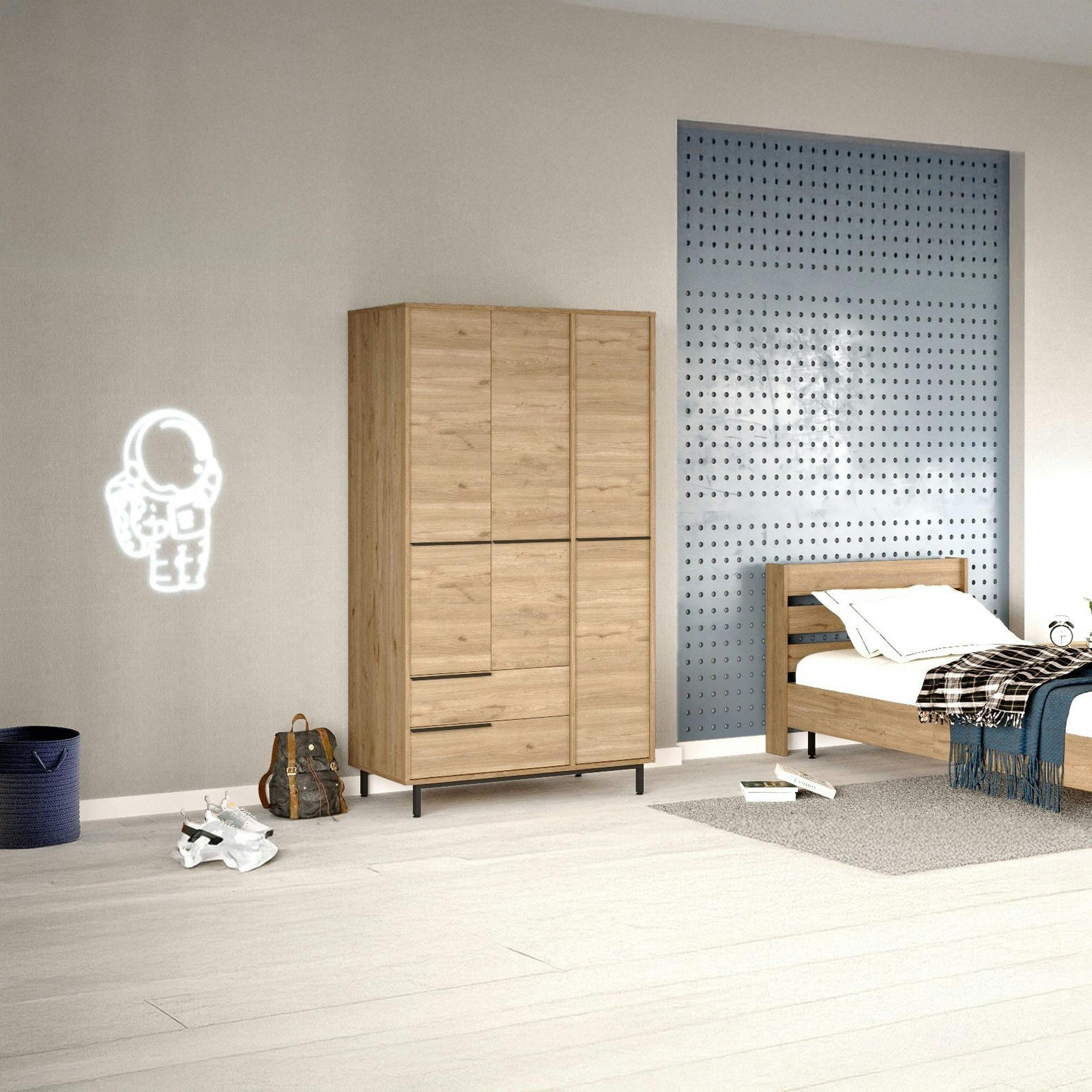 Armoire penderie moderne effet bois - 3 portes BYRON