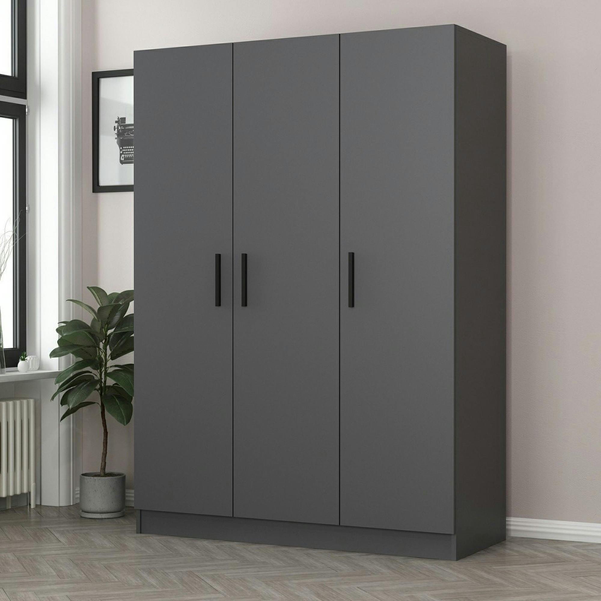 Armoire penderie moderne gris foncé - 3 portes BYRON