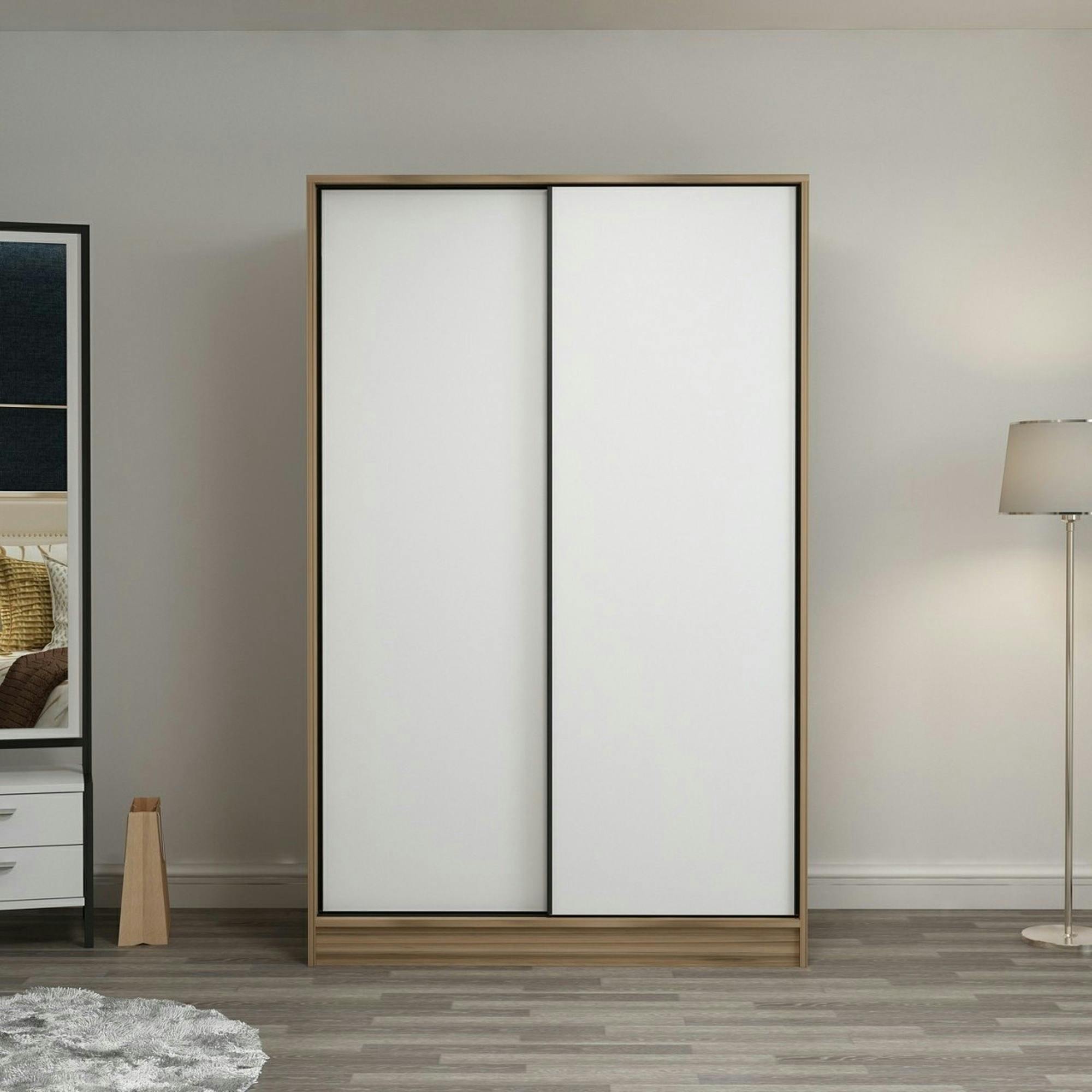 Armoire penderie portes coulissantes effet bois & blanc BYRON
