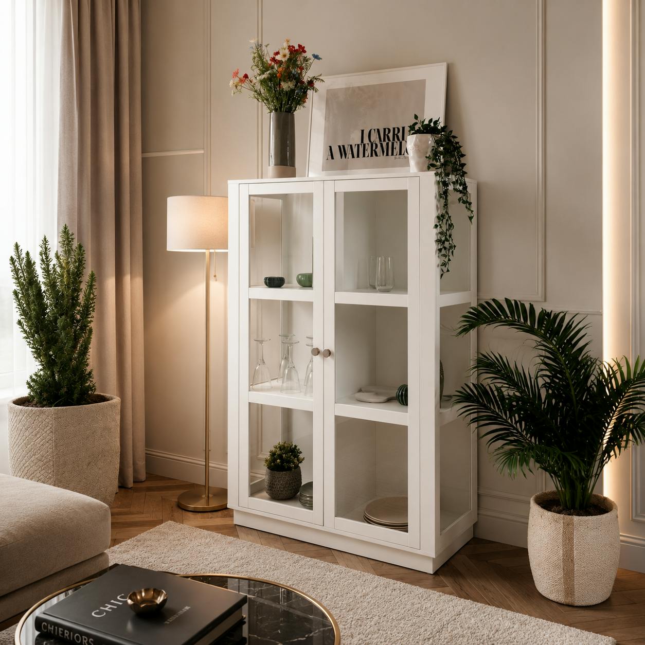 Armoire vitrée blanche 2 portes RAVEN