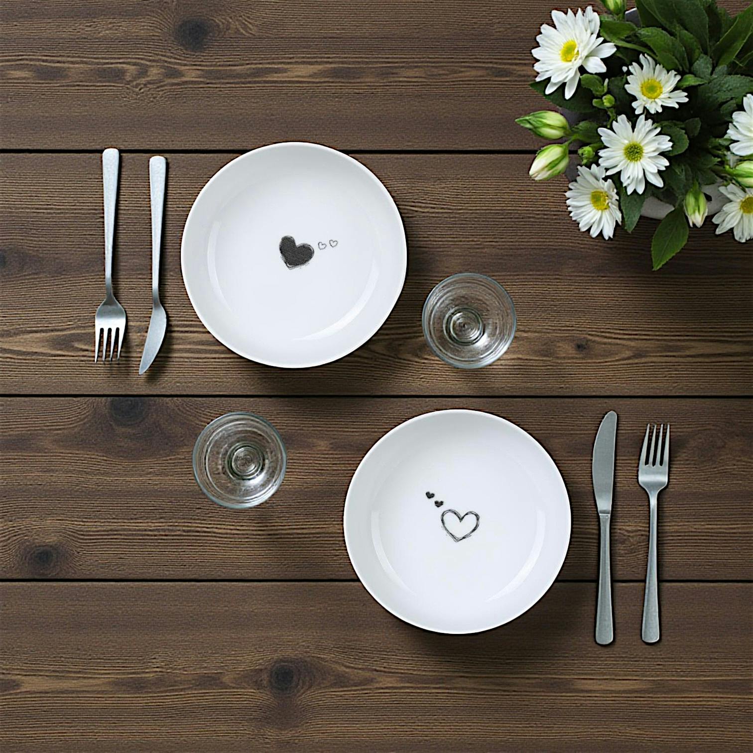 Assiette creuse poke bowl motif cœur noir (lot de 2) ELDA