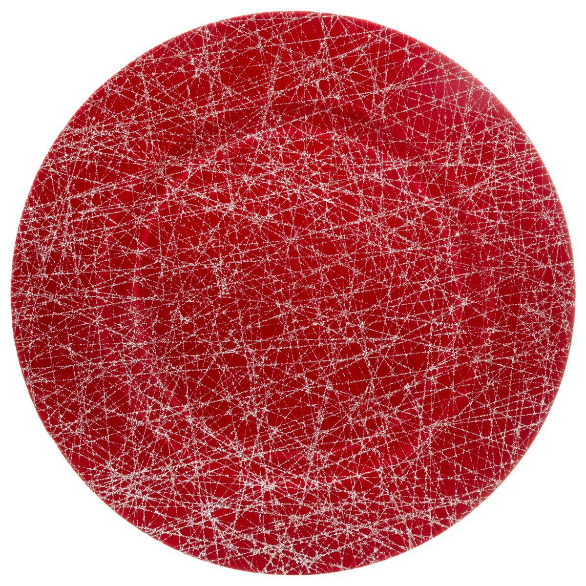 Assiette D33 cm rouge et lignes argentées