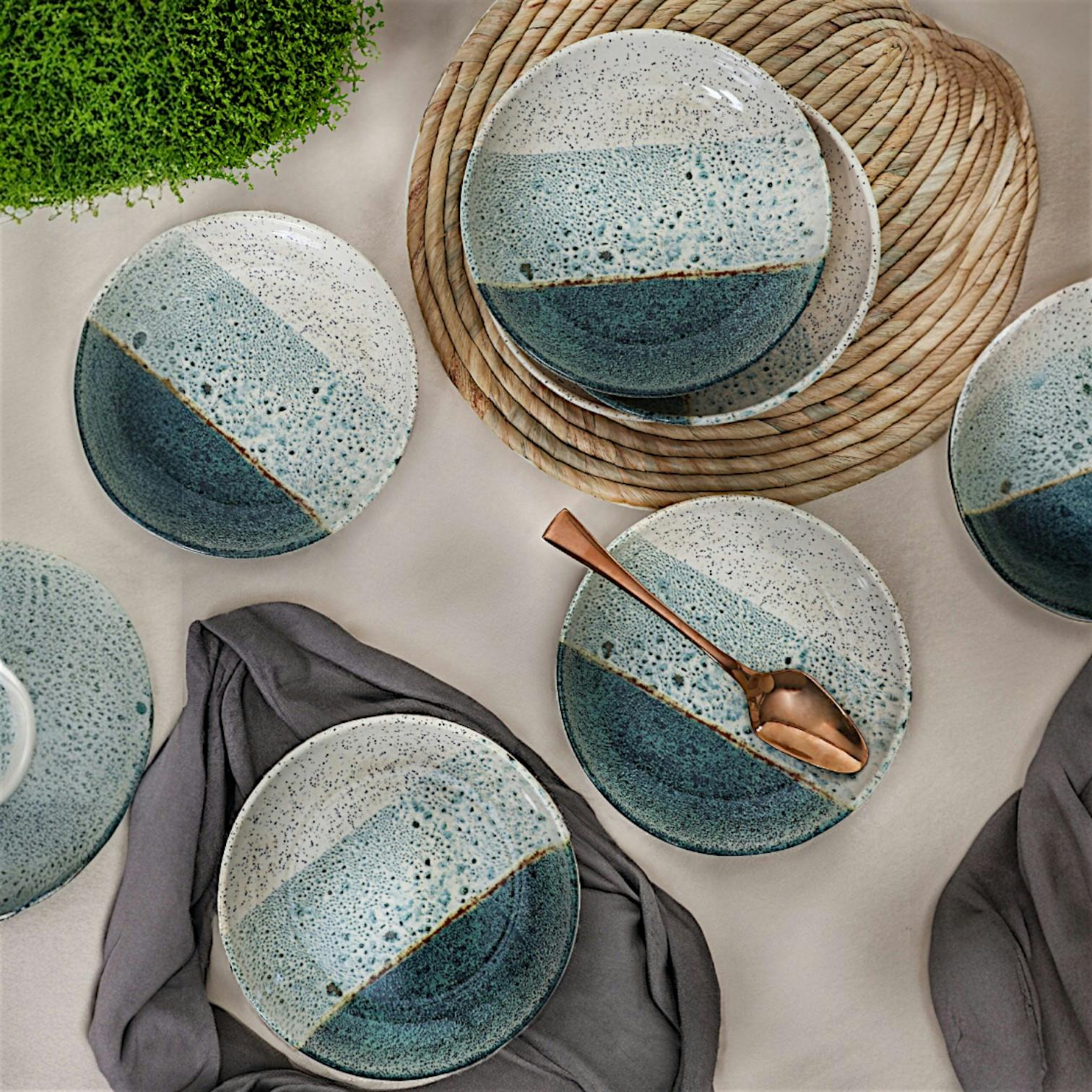 Assiette dessert bleus dégradés céramique (lot de 6) EFIRA