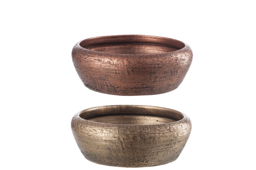 Assortiment 2 cache-pots bas céramique D34 H12cm