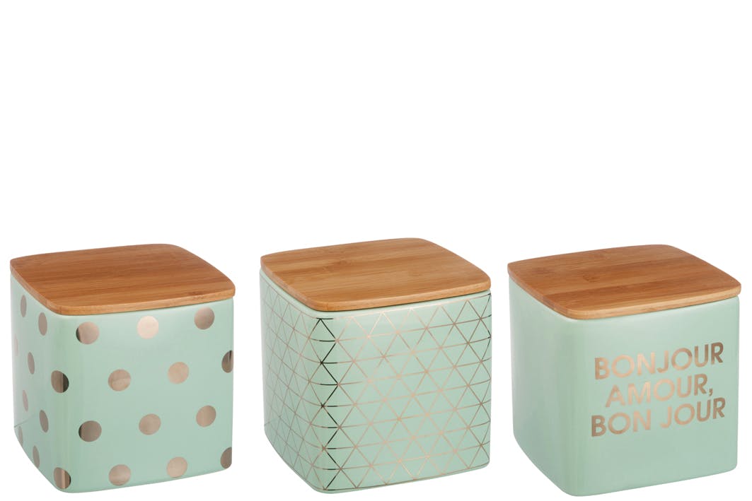 Assortiment de 3 boites en céramique et couvercle bambou - H16cm