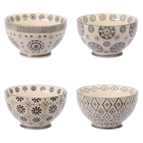 Assortiment de 4 bols en céramique avec motifs graphiques