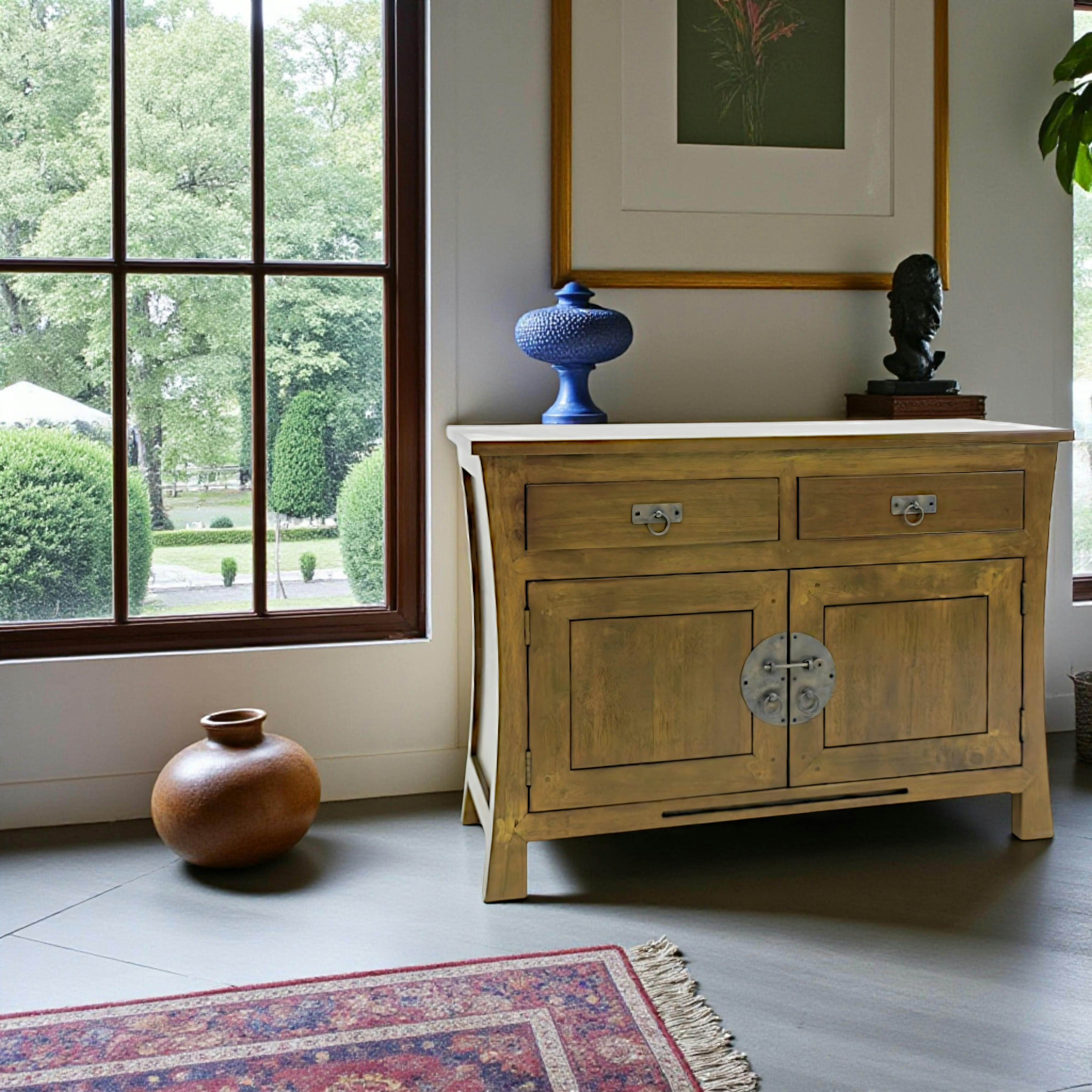 Bahut bas asiatique 2 portes hévéa 98cm MAORI